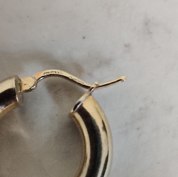 Gold over Silver 925 Puffed Hoops Earrings - Picture 5 of 13